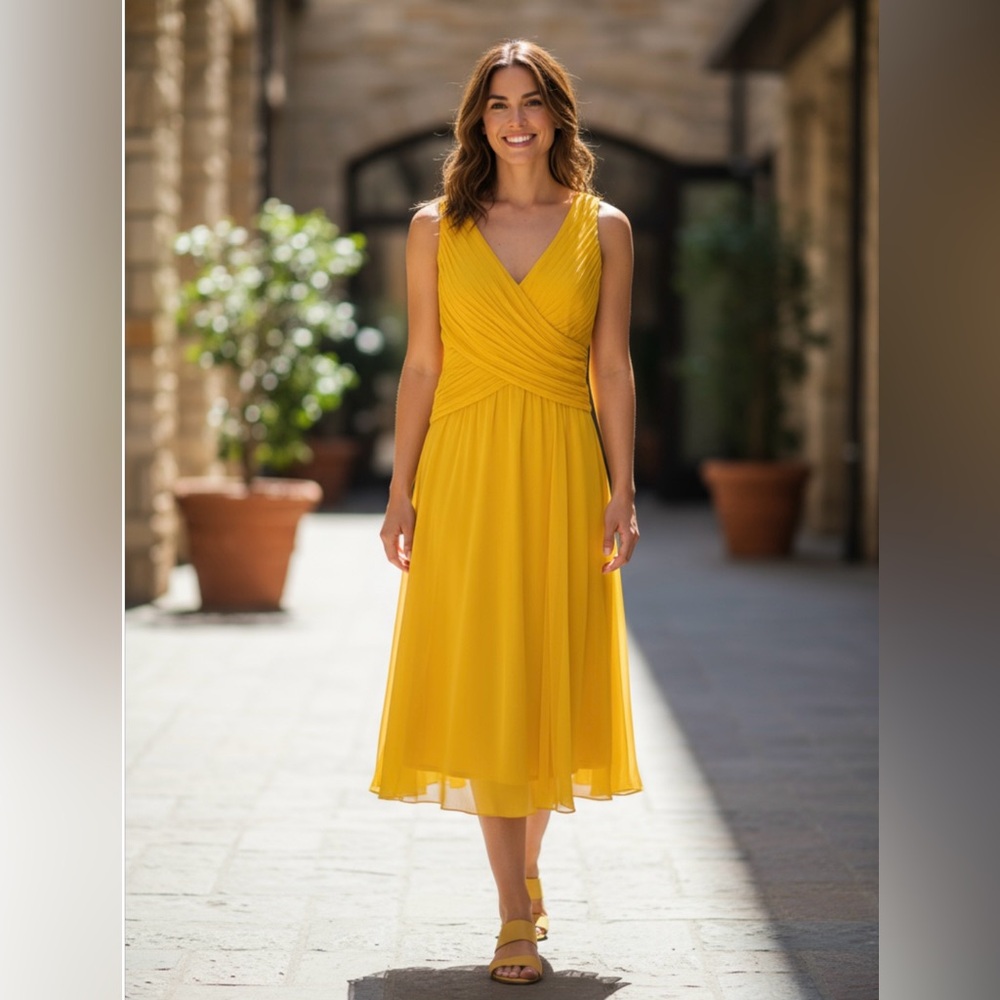 Tadashi Shoji Vibrant Yellow Midi Dress